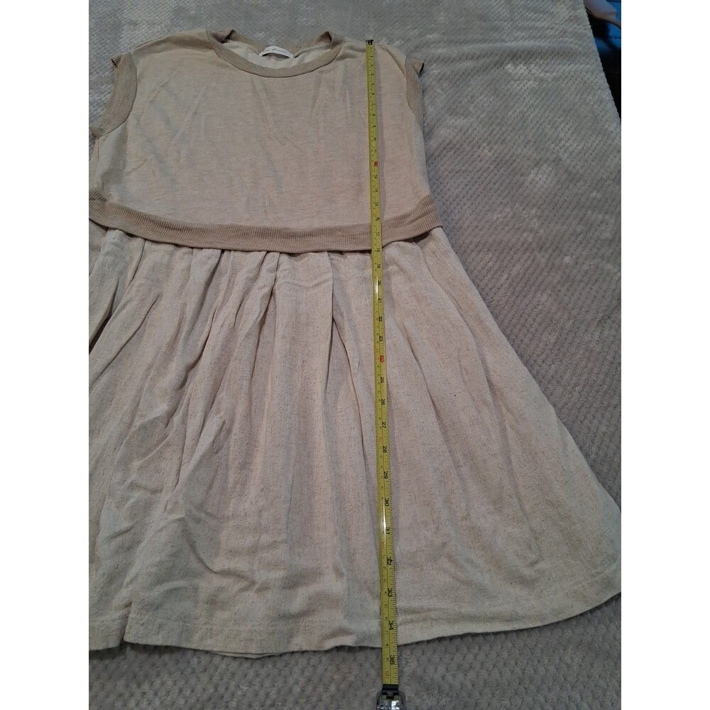Ces Femme Oatmeal French Terry Pleated Sleeveless Mini Dress Lagenlook Artsy M/L - Picture 6 of 9